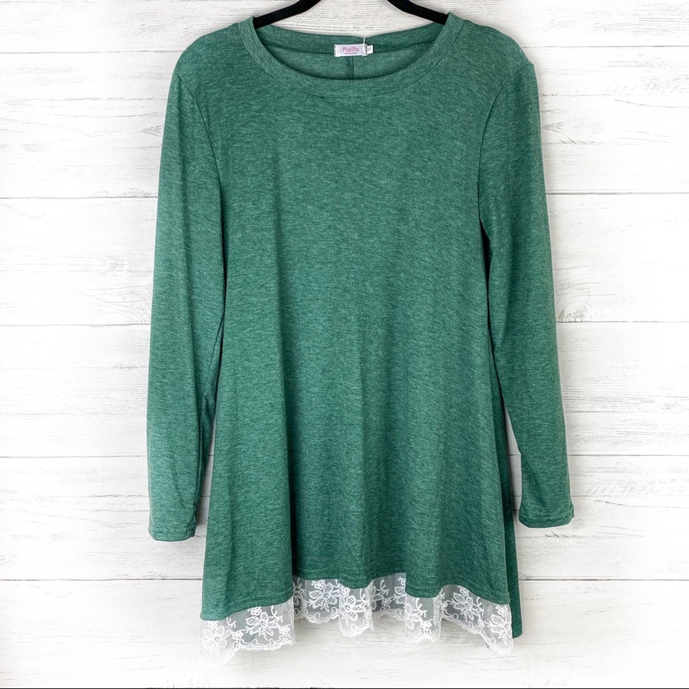 NWT Green Long Sleeve Lace Tunic Blouse